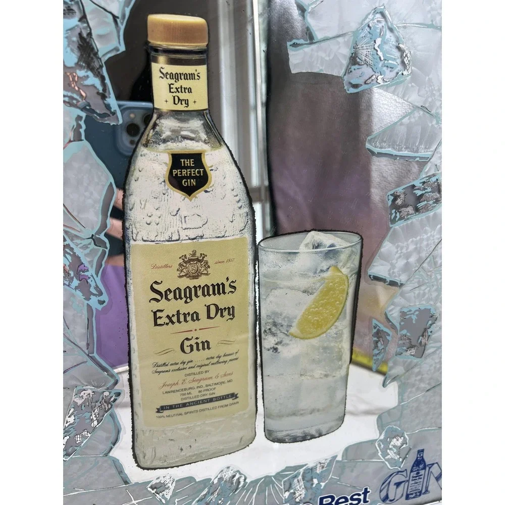 Seagram's Gin Tonic Bar Mirror Sign Glass Break Ice Vintage Barware 23x17 Decor